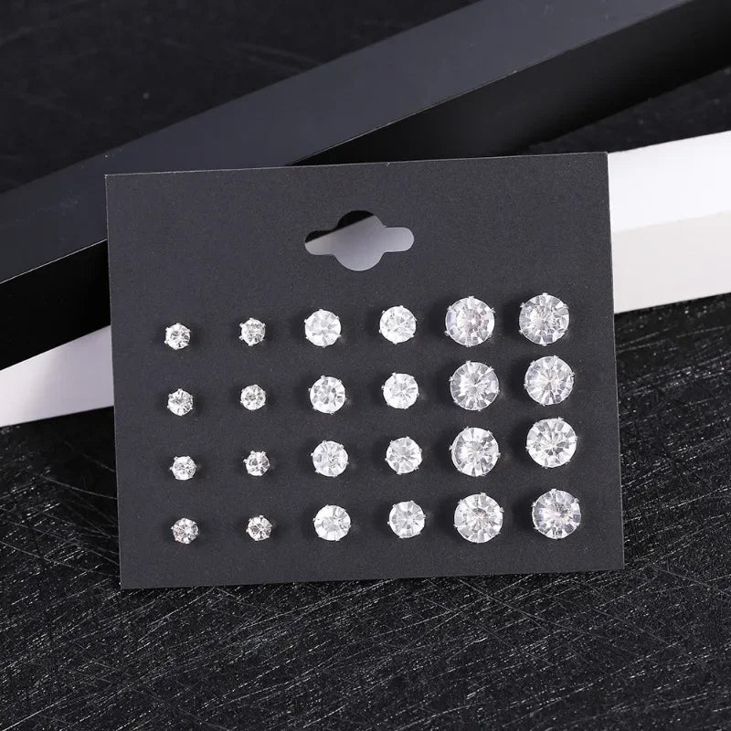 12 Pack Shiny Stud Earrings Set
