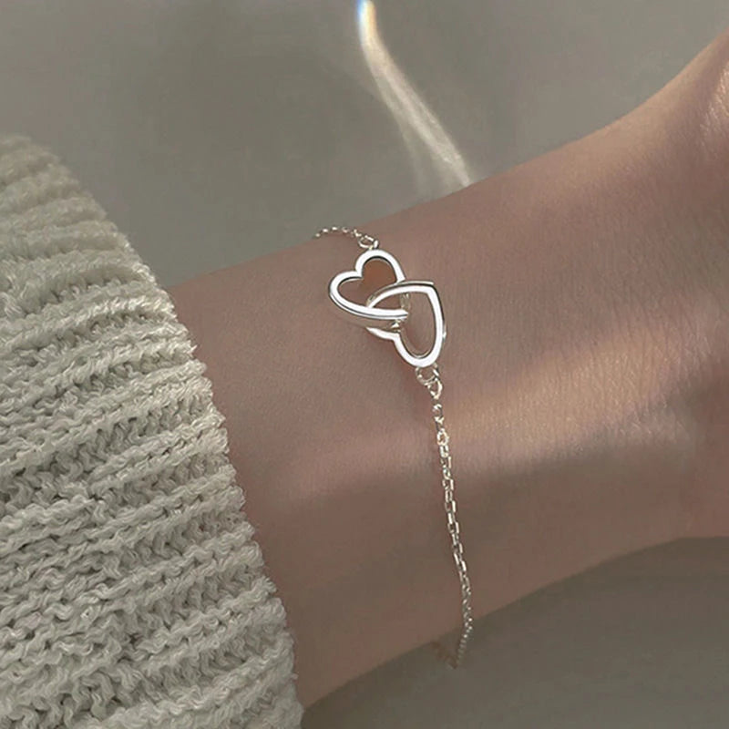 Double Heart Pendent Bracelet