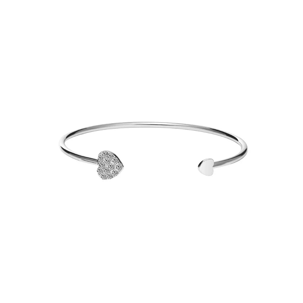 Open Cuff Double Hearted Crystal Bracelet